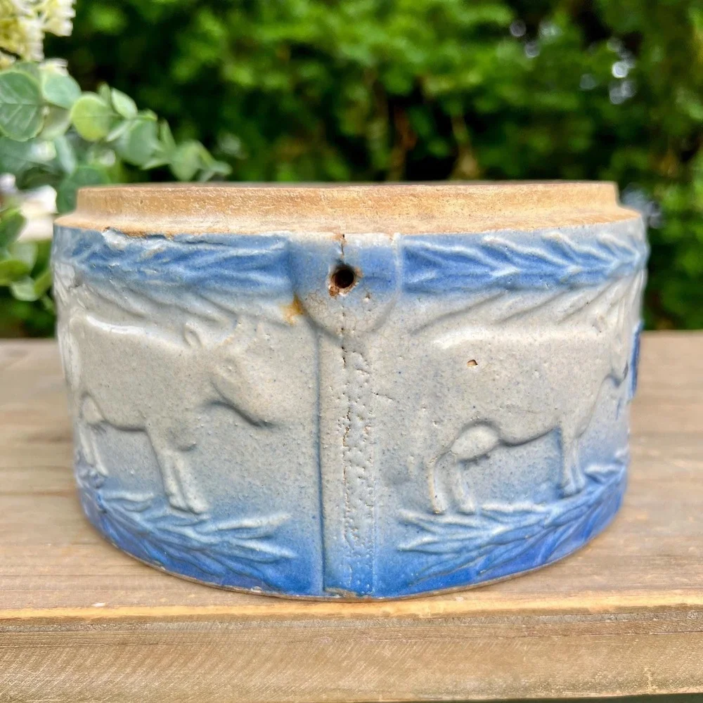 Old Antique Butter Ceramic Blue and White Bowl